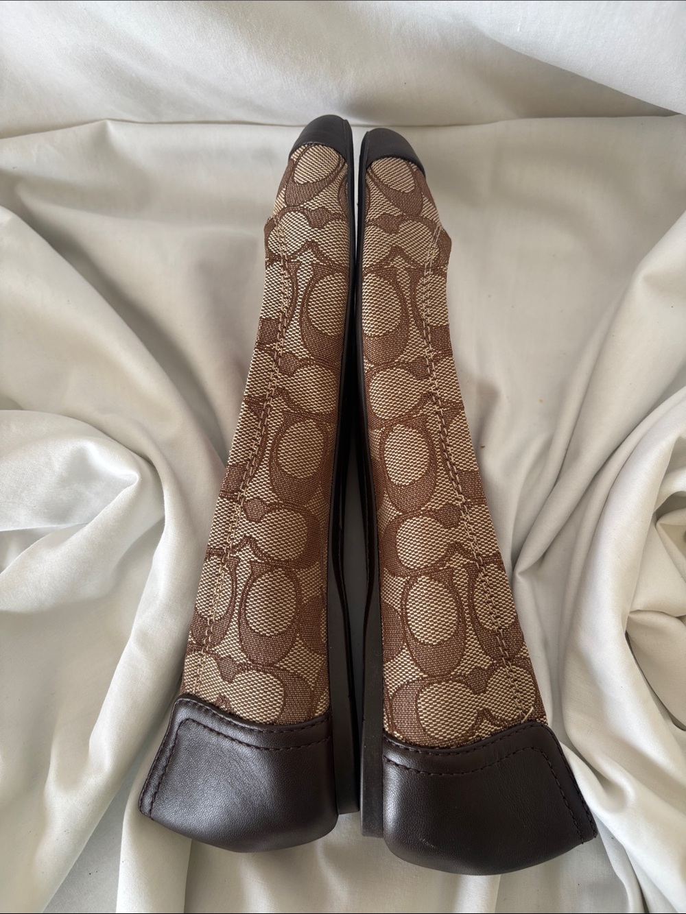 Coach Brown Signature Canvas Ballet Flats with Dark Brown Cap Toe - Picture 10 of 12